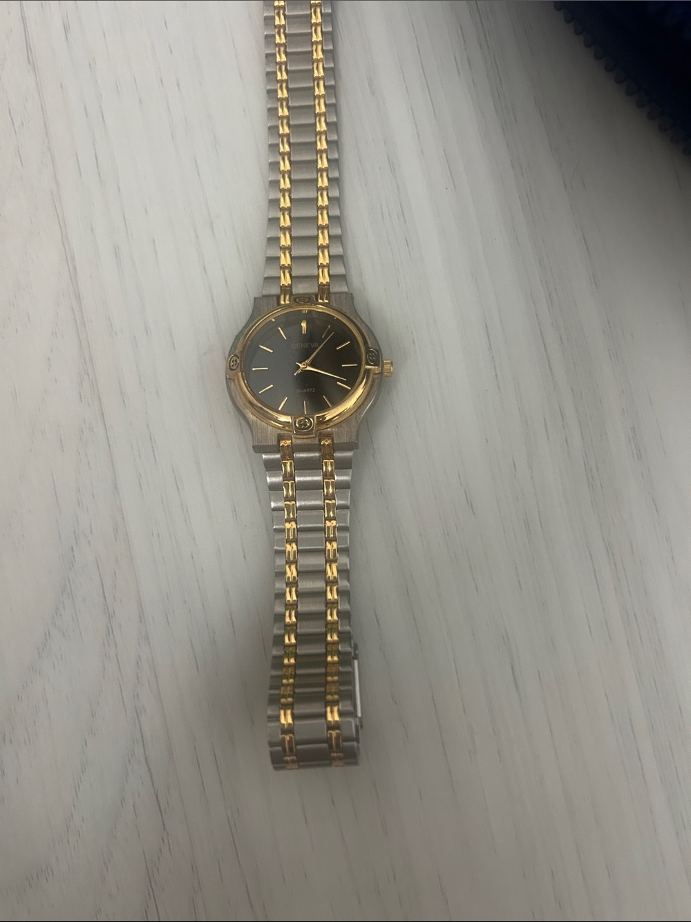 Geneva Two-Tone Gold and Silver Dress Watch - Black Dial